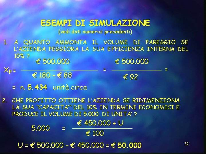 ESEMPI DI SIMULAZIONE (vedi dati numerici precedenti) 1. A QUANTO AMMONTA IL VOLUME DI