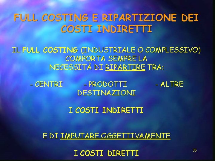 FULL COSTING E RIPARTIZIONE DEI COSTI INDIRETTI IL FULL COSTING (INDUSTRIALE O COMPLESSIVO) COMPORTA