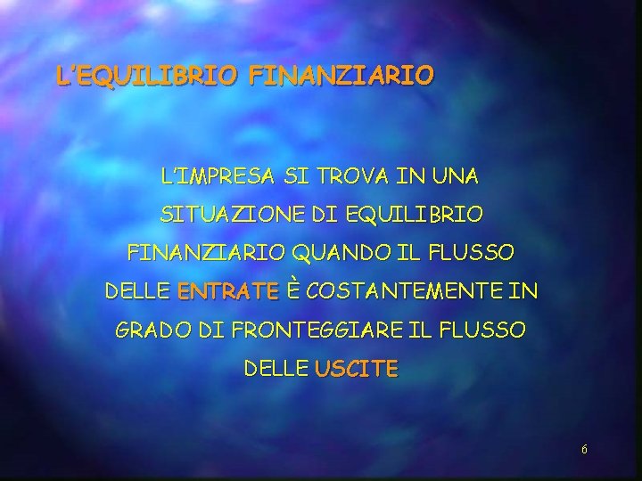 L’EQUILIBRIO FINANZIARIO L’IMPRESA SI TROVA IN UNA SITUAZIONE DI EQUILIBRIO FINANZIARIO QUANDO IL FLUSSO