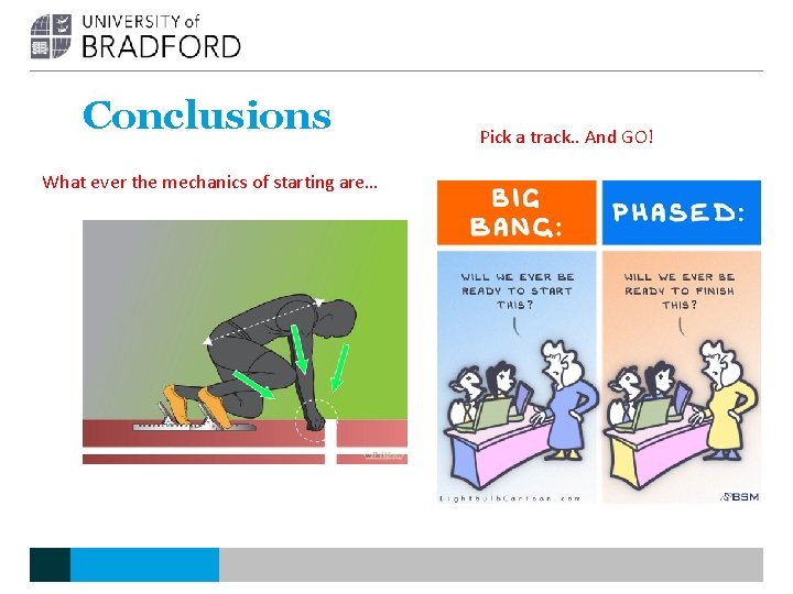 Conclusions What ever the mechanics of starting are… Pick a track. . And GO! Conclusions What ever the mechanics of starting are… Pick a track. . And GO!