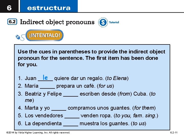 Use the cues in parentheses to provide the indirect object pronoun for the sentence.
