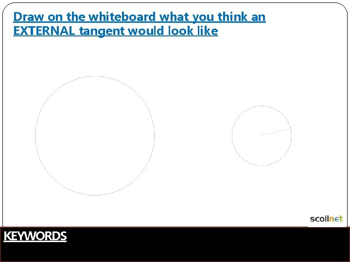 Draw on the whiteboard what you think an EXTERNAL tangent would look like KEYWORDS