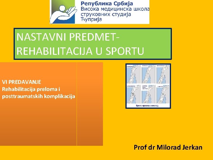 NASTAVNI PREDMETREHABILITACIJA U SPORTU VI PREDAVANJE Rehabilitacija preloma i posttraumatskih komplikacija Prof dr Milorad