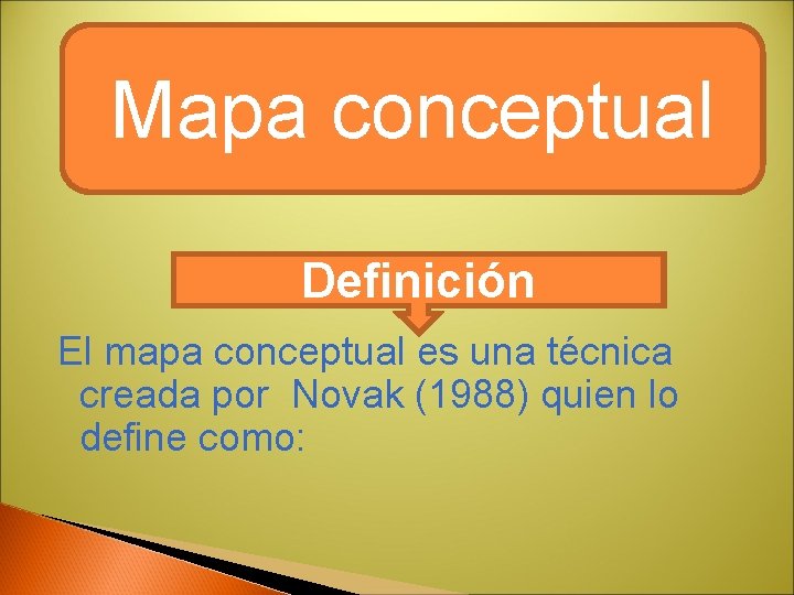 Mapa conceptual Definición El mapa conceptual es una técnica creada por Novak (1988) quien