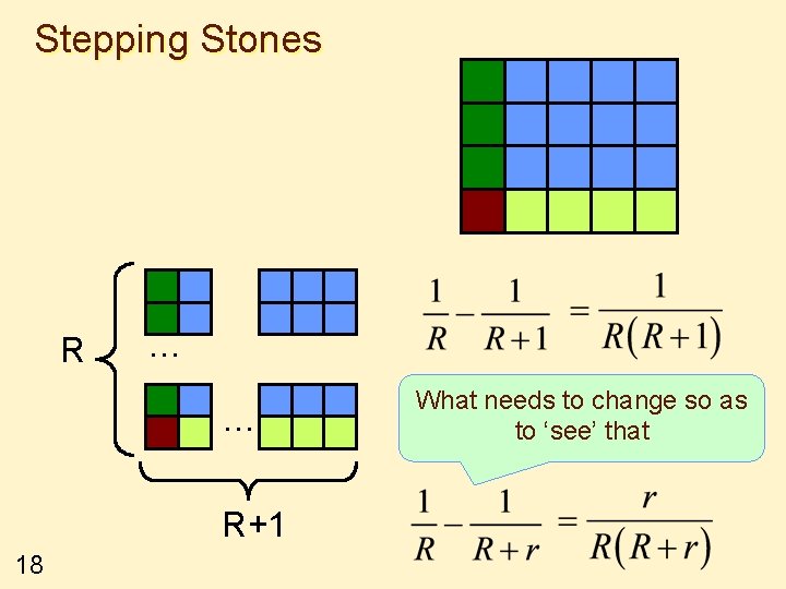 Stepping Stones R … … R+1 18 What needs to change so as to