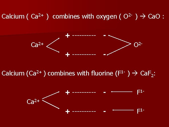 Calcium ( Ca 2+ ) combines with oxygen ( O 2 - ) Ca.
