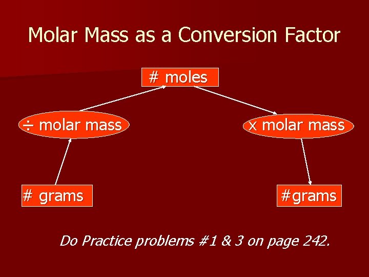 Molar Mass as a Conversion Factor # moles ÷ molar mass # grams x