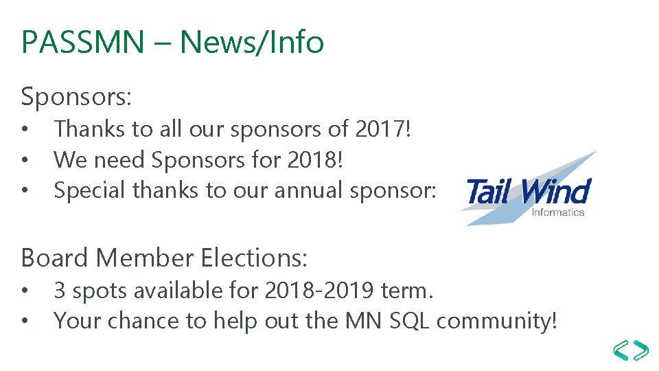 PASSMN – News/Info Sponsors: • • • Thanks to all our sponsors of 2017!