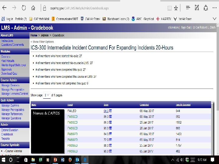 CAP Emergency Services Professional Development Names & CAPIDS 