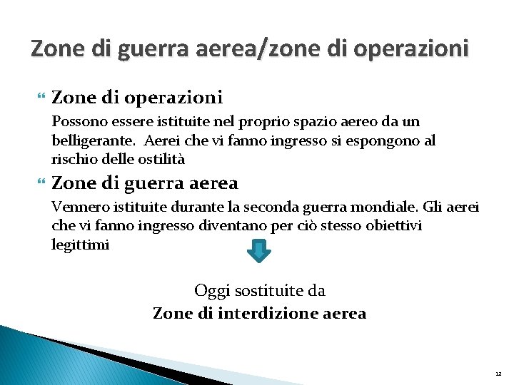 Zone di guerra aerea/zone di operazioni Zone di operazioni Possono essere istituite nel proprio