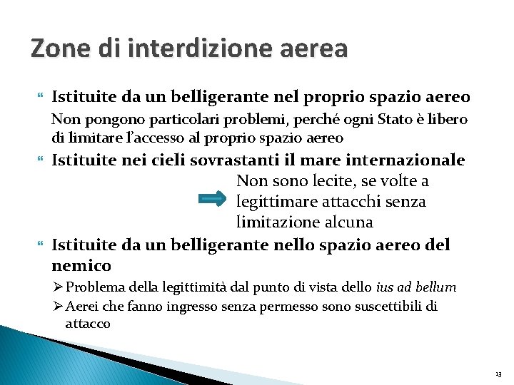 Zone di interdizione aerea Istituite da un belligerante nel proprio spazio aereo Non pongono