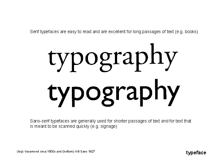 Serif typefaces are easy to read and are excellent for long passages of text