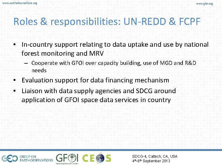 www. earthobservations. org www. gfoi. org Roles & responsibilities: UN-REDD & FCPF • In-country