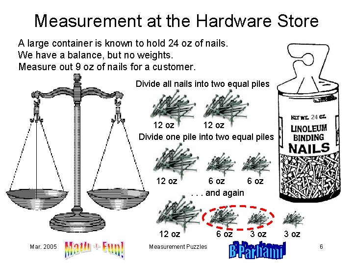 Measurement at the Hardware Store A large container is known to hold 24 oz