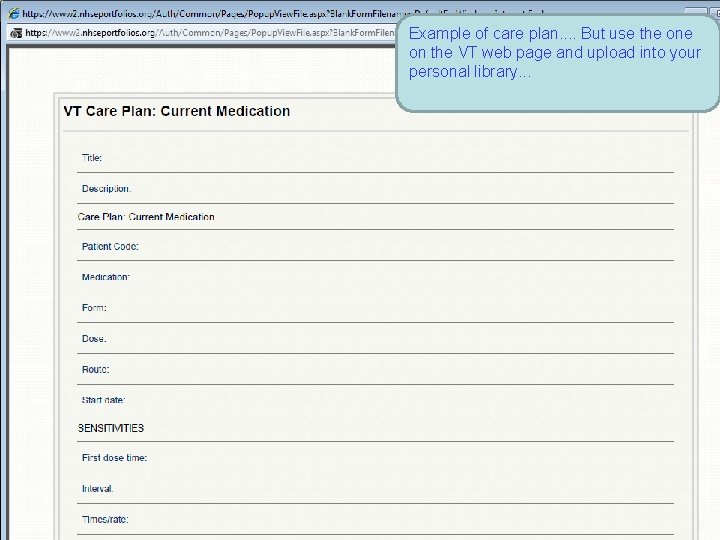 Example of care plan. . But use the on the VT web page and