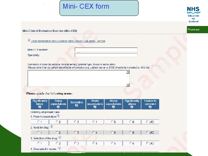 Mini- CEX form Pharmacy Quality Education for a Healthier Scotland Mini- CEX form Pharmacy Quality Education for a Healthier Scotland