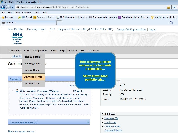 Pharmacy This is how you select evidence to share with a specialist. . Select