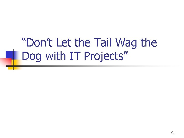 “Don’t Let the Tail Wag the Dog with IT Projects” 23 