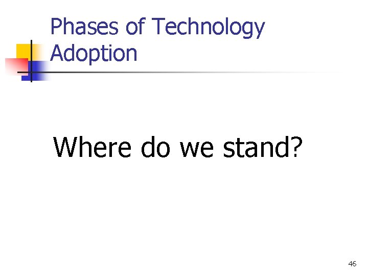 Phases of Technology Adoption Where do we stand? 46 