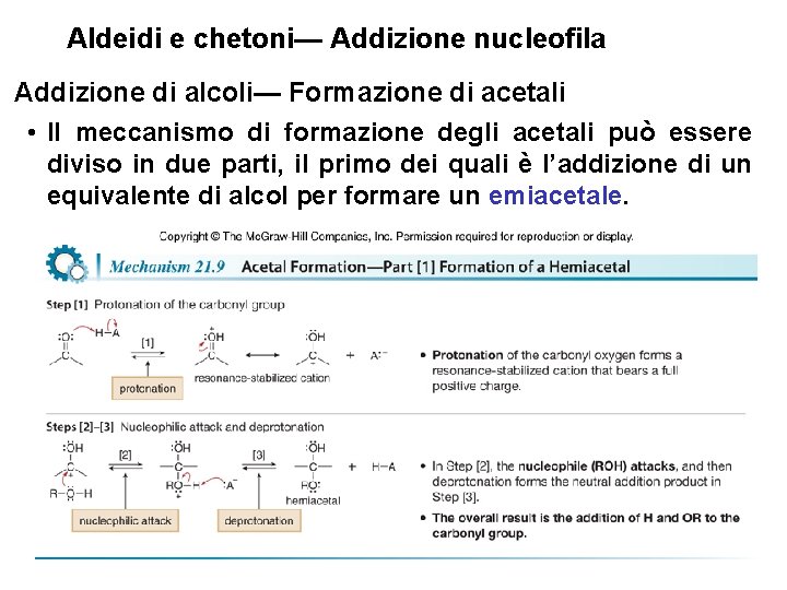 Aldeidi e chetoni— Addizione nucleofila Addizione di alcoli— Formazione di acetali • Il meccanismo