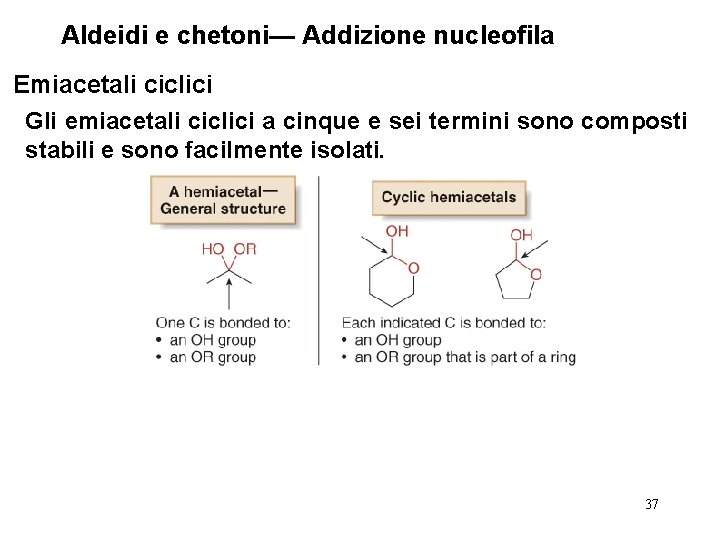 Aldeidi e chetoni— Addizione nucleofila Emiacetali ciclici Gli emiacetali ciclici a cinque e sei