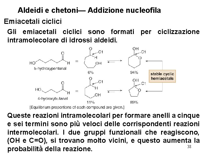 Aldeidi e chetoni— Addizione nucleofila Emiacetali ciclici Gli emiacetali ciclici sono formati per ciclizzazione