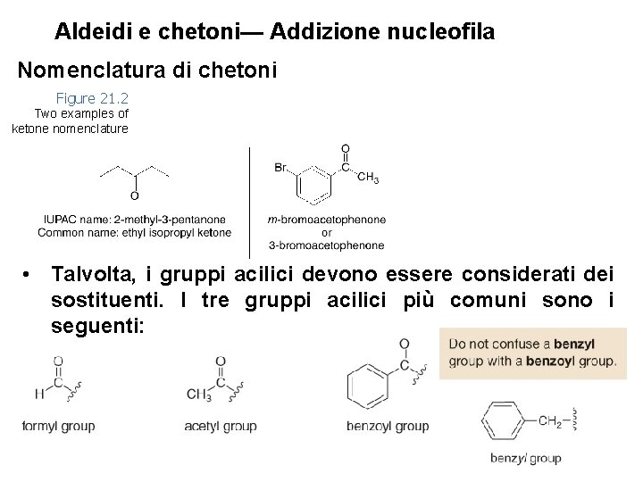 Aldeidi e chetoni— Addizione nucleofila Nomenclatura di chetoni Figure 21. 2 Two examples of