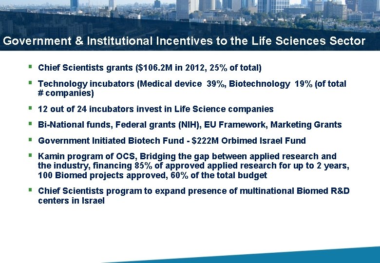 Government & Institutional Incentives to the Life Sciences Sector § Chief Scientists grants ($106.