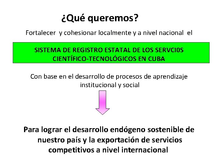 ¿Qué queremos? Fortalecer y cohesionar localmente y a nivel nacional el SISTEMA DE REGISTRO