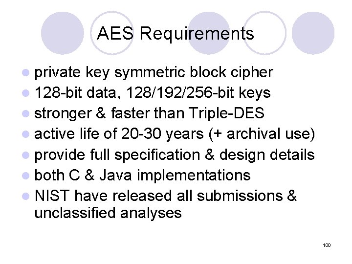AES Requirements l private key symmetric block cipher l 128 -bit data, 128/192/256 -bit AES Requirements l private key symmetric block cipher l 128 -bit data, 128/192/256 -bit