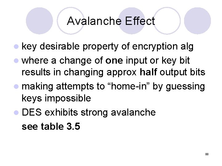Avalanche Effect l key desirable property of encryption alg l where a change of Avalanche Effect l key desirable property of encryption alg l where a change of