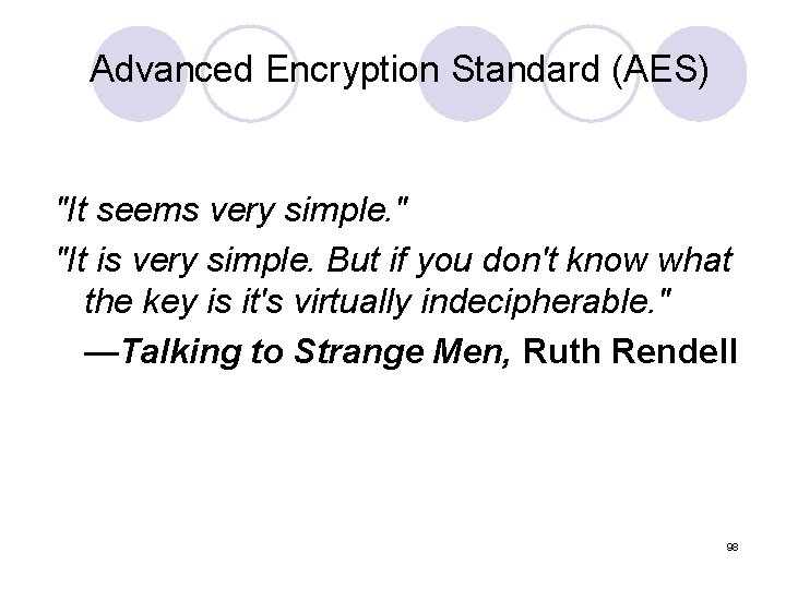Advanced Encryption Standard (AES) "It seems very simple. " "It is very simple. But Advanced Encryption Standard (AES) "It seems very simple. " "It is very simple. But
