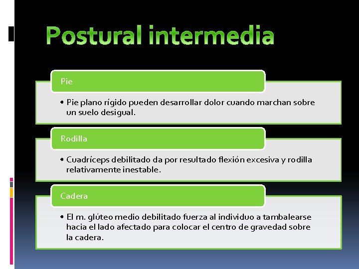 Pie • Pie plano rígido pueden desarrollar dolor cuando marchan sobre un suelo desigual.