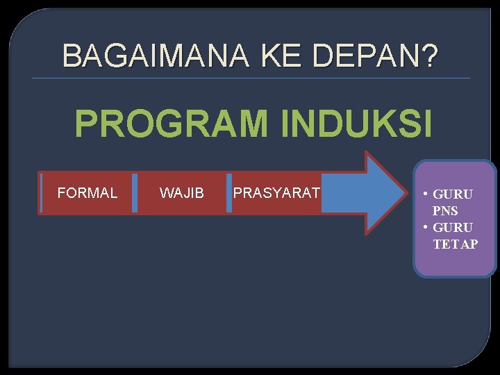 BAGAIMANA KE DEPAN? PROGRAM INDUKSI FORMAL WAJIB PRASYARAT • GURU PNS • GURU TETAP