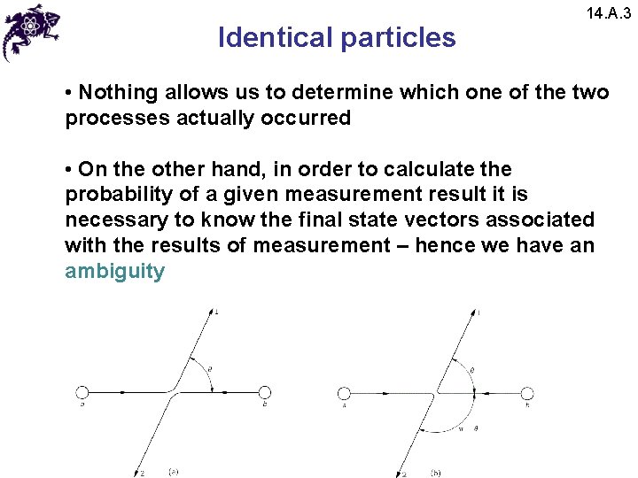 Identical particles 14. A. 3 • Nothing allows us to determine which one of