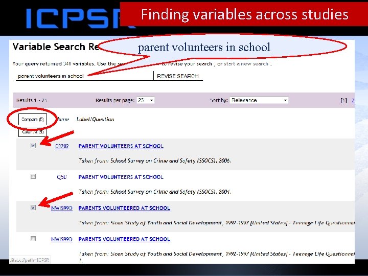 Finding variables across studies parent volunteers in school 