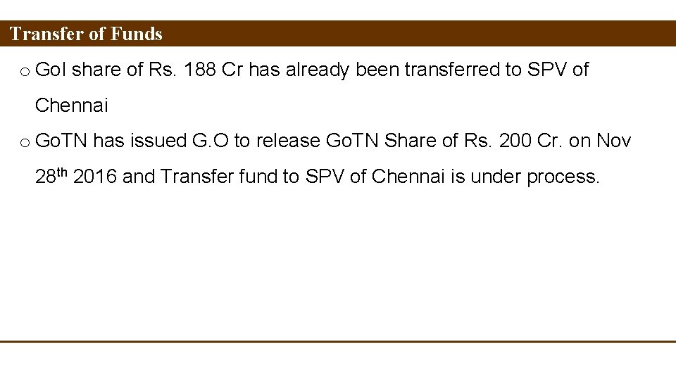 Transfer of Funds o Go. I share of Rs. 188 Cr has already been
