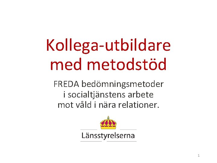 Kollega-utbildare med metodstöd FREDA bedömningsmetoder i socialtjänstens arbete mot våld i nära relationer. 1