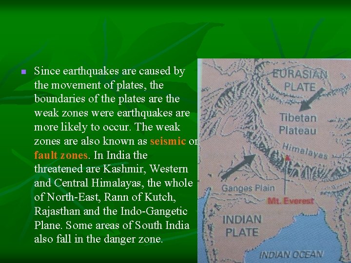 n Since earthquakes are caused by the movement of plates, the boundaries of the
