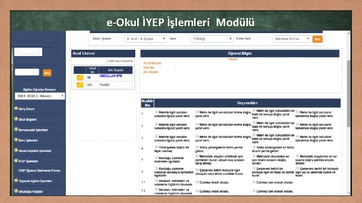 e-Okul İYEP İşlemleri Modülü 