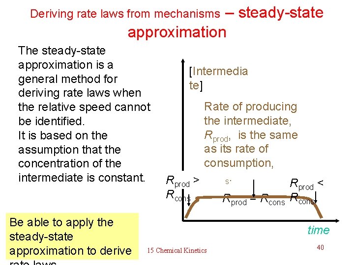 Deriving rate laws from mechanisms – steady-state approximation The steady-state approximation is a general