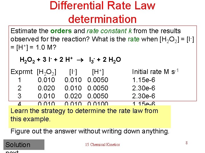 Differential Rate Law determination Estimate the orders and rate constant k from the results