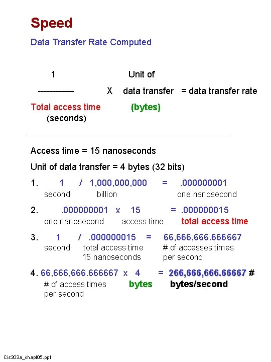 Speed Data Transfer Rate Computed 1 Unit of ------ X Total access time (seconds)