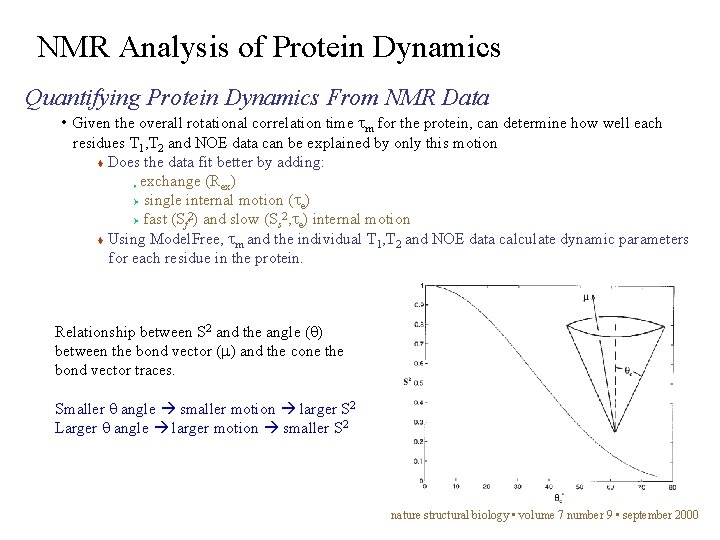 NMR Analysis of Protein Dynamics Quantifying Protein Dynamics From NMR Data • Given the