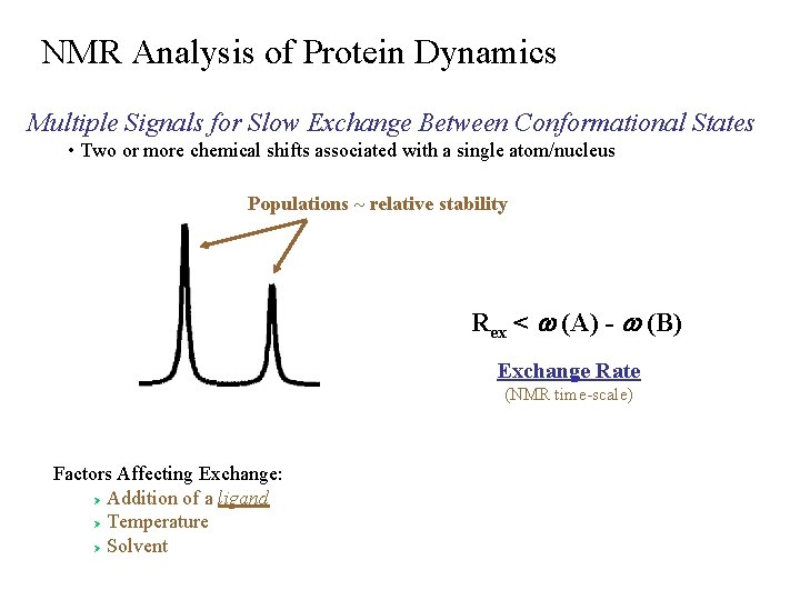 NMR Analysis of Protein Dynamics Multiple Signals for Slow Exchange Between Conformational States •