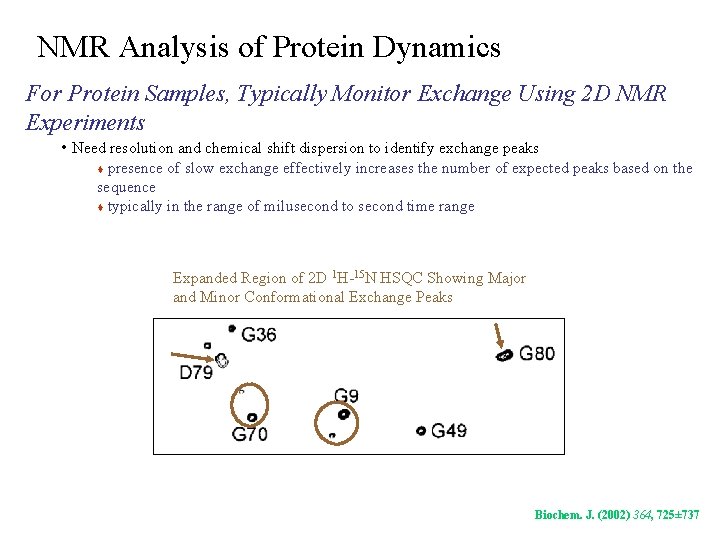 NMR Analysis of Protein Dynamics For Protein Samples, Typically Monitor Exchange Using 2 D