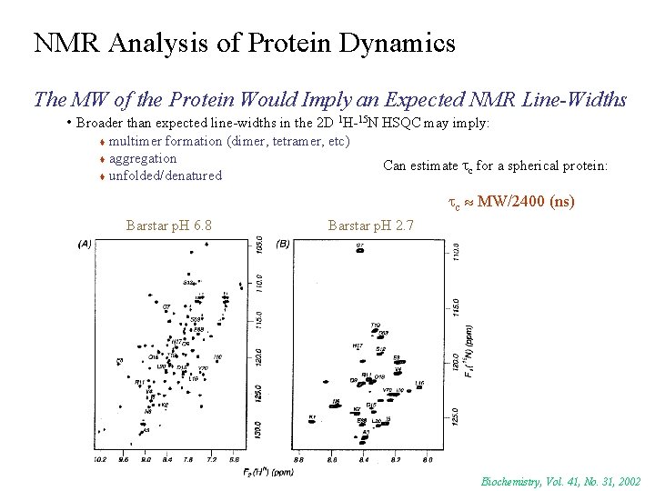 NMR Analysis of Protein Dynamics The MW of the Protein Would Imply an Expected