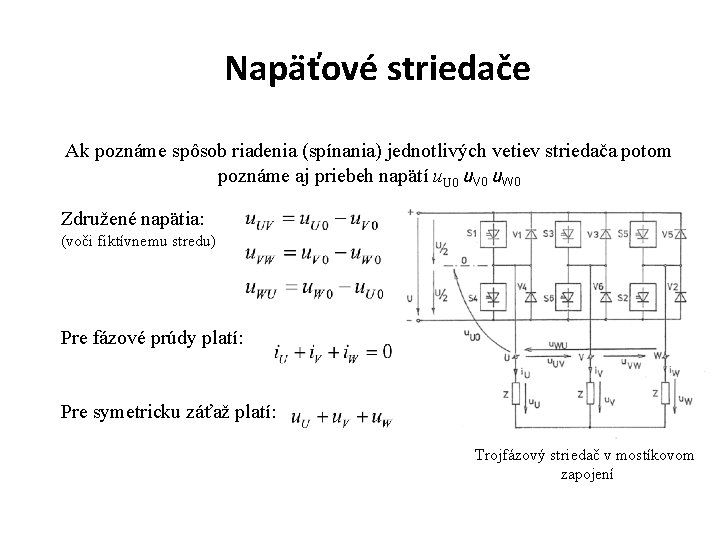 Napäťové striedače Ak poznáme spôsob riadenia (spínania) jednotlivých vetiev striedača potom poznáme aj priebeh