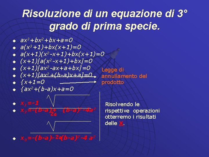 Risoluzione di un equazione di 3° grado di prima specie. u u u u