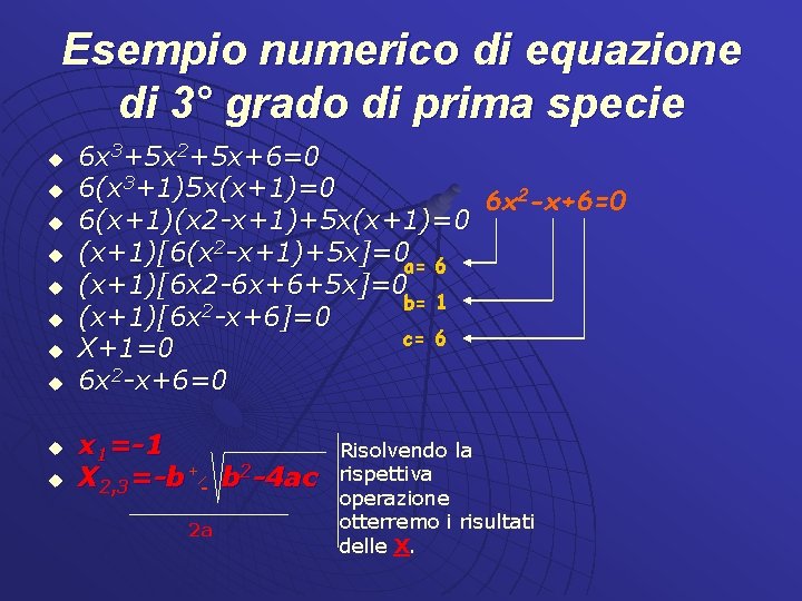 Esempio numerico di equazione di 3° grado di prima specie u u u u